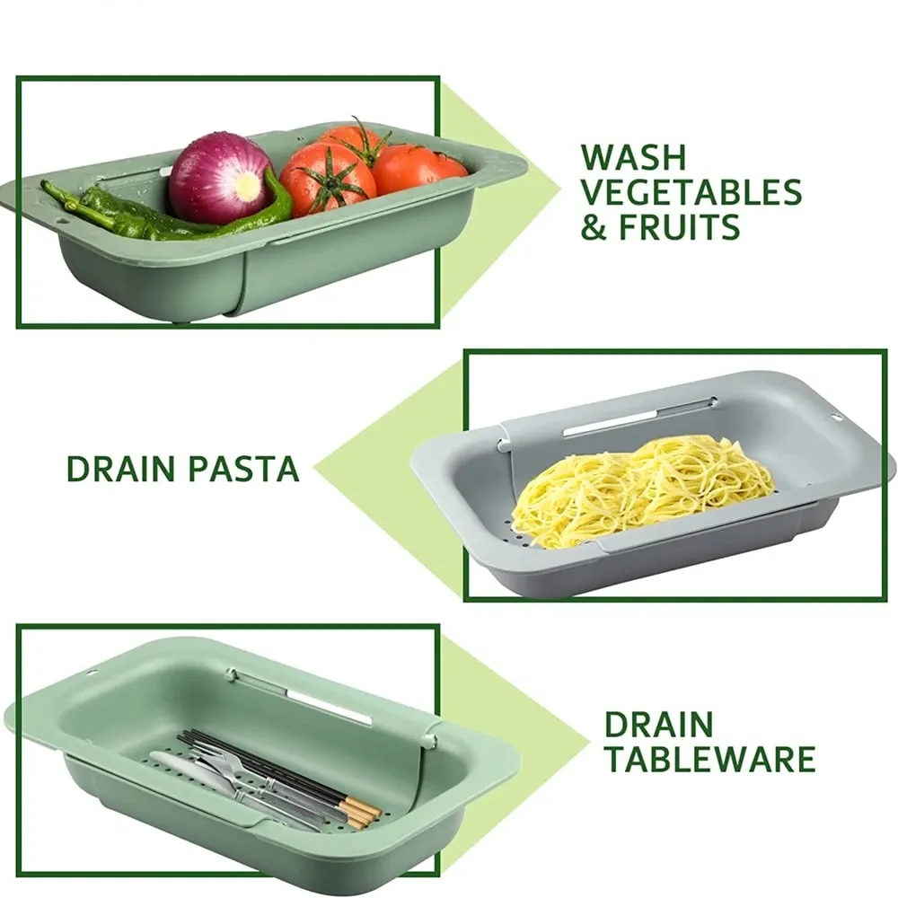 Colander Over the Sink Strainer Basket Extendable Sink Colander Wash Fruits Vegetable Drain Cooked Pasta and Dishes Kitchen Tool — image 3