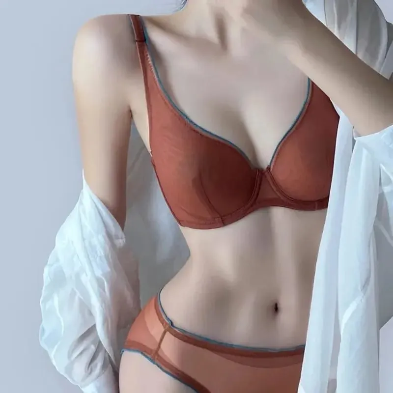 European Luxury Lingerie Set Full Cup Sheer Ultra Thin Bra & Panty Set Sexy Comfort for Women Large Small MOYISU Sexy Tushy S-XL — image 4