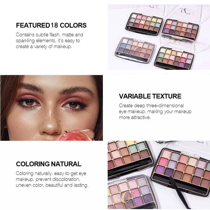 18 Colors Glitter Eyeshadow Palette Long Lasting Korean Eye Makeup Matte Shimmer Pigment Nude Eyeshadow Palette Cosmetics