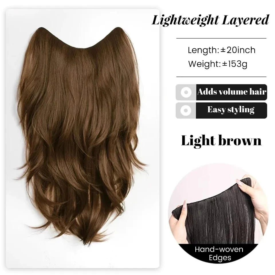 20Inch Synthetic Long Curly Wavy Layered U-Shaped Clip-in Hair Extension 4 Clip Heat Resistant Hairpiece for Women Daily Party — image 8