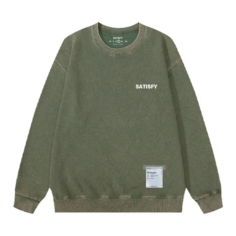 Satisfy SoftCell Men's Round-Neck Sweatshirt Running Distress Member Print Vintage Style Long Sleeve Cotton Sweatshirt with Po