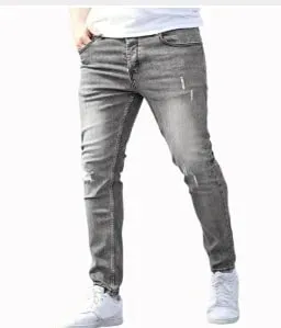 2026 New Fashion Men's Skinny Ripped Jeans Mid Waist Stretch Denim Pants Male's Slim Trousers with Pocket Casual Soft Streetwear — image 12