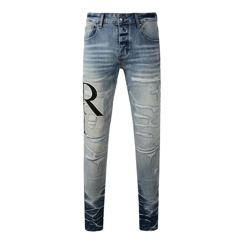Fashion Americans Brands Men's Jeans Luxury Streetwear Holes Long Trousers Quality Male Stretch Slim Pants Skinny Trousers — image 15