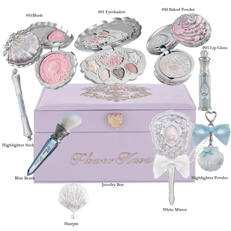 Flower Know Shell Jewelry Set regalo tutto in uno Set trucco Ombretto professionale completo Blush Polvere cotta 10 pezzi Kit Flowerknows