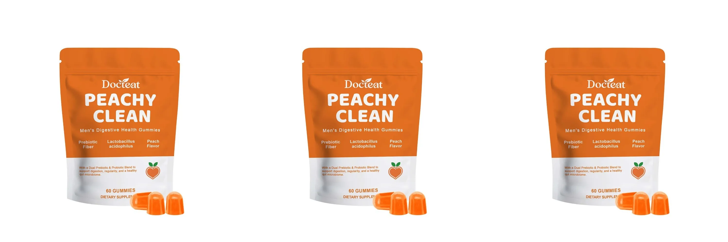 Docteat Peachy Clean Men's Digestive Health Gummies Prebiotic & Probiotic Blend Peach Flavor 60 Gummies Dietary Supplement — image 9