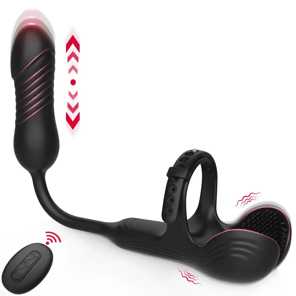 Thrusting Anal Plug Vibrator Male Prostate Massager Remote Control Cock Ring Testicle Taint Stimulator Sex Toys for Men Couples — image 1