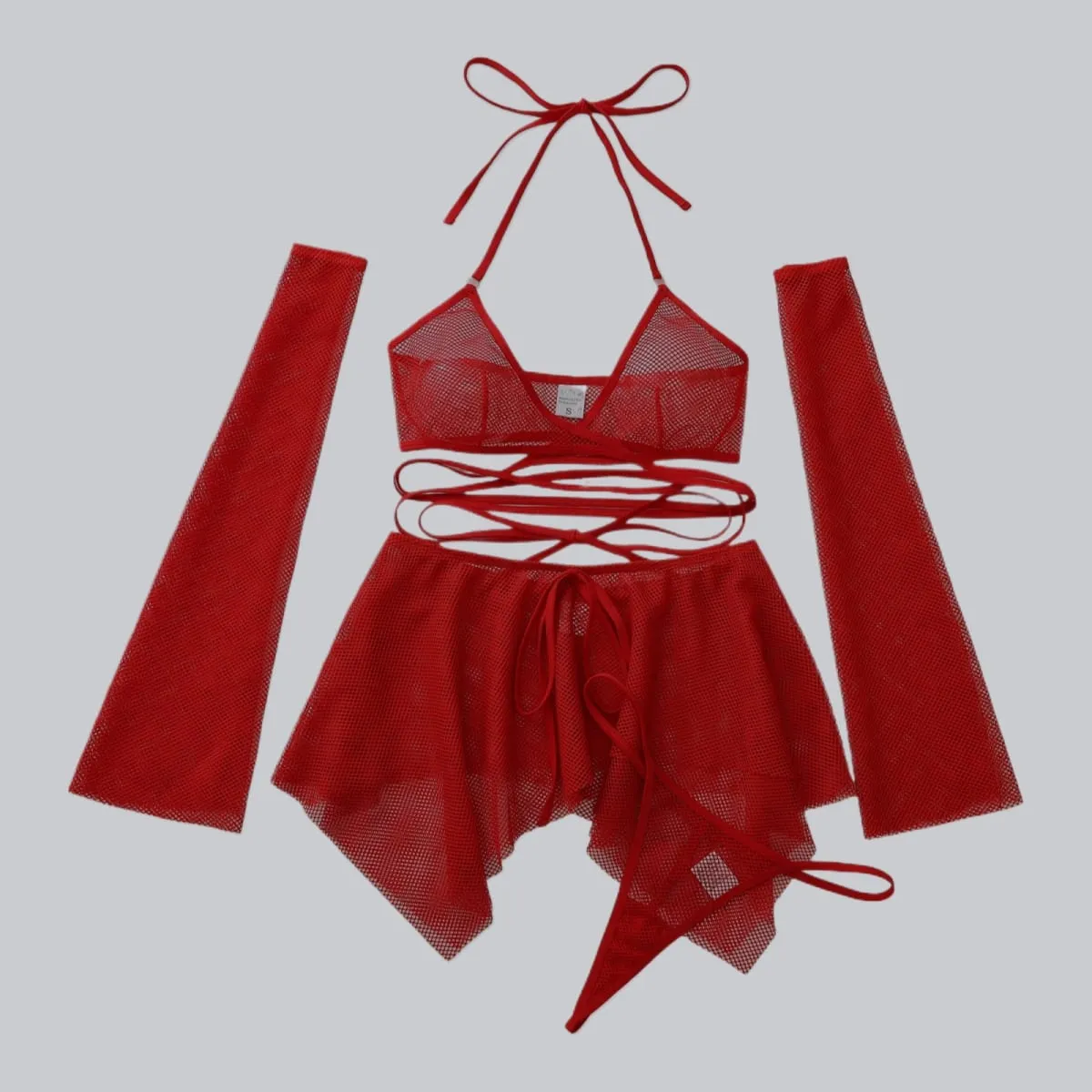 Sexy hot Lingеrie Trendy new comfortable and breathable fishnet sexy halter body-shaping lingerie set with sleeves — image 2