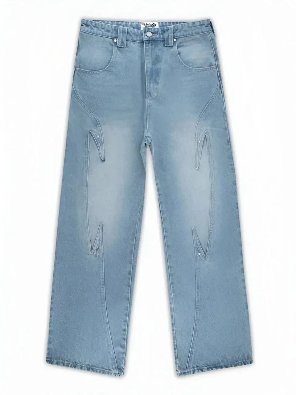 Y2K Black Baggy Cargo Jeans Men Horse Back Pocket Embroidery Cursive Wild Ride Distressed Cut Out Wide Leg Casual Denim Trouser — image 9