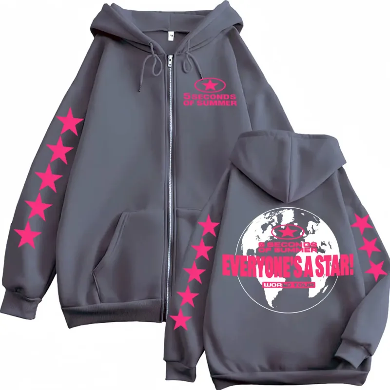 5 Seconds of Summer Everyone's A Star World Tour Zip Up Hoodies Men Women Harajuku Hip Hop Gothic Jacket Sweatshirt Hoodie Coats — image 2