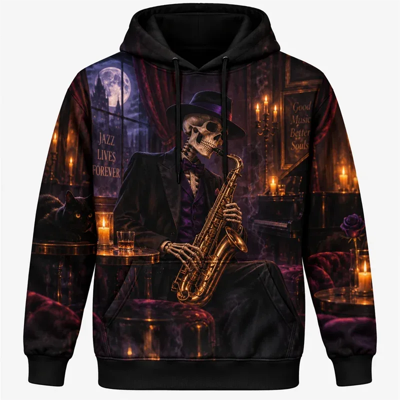 Halloween Hoodie 2026 Retro Graphic Pullover Haunted Adventure Gothic Night Streetwear Pumpkin Ghost Skeleton Moon Forest Unisex