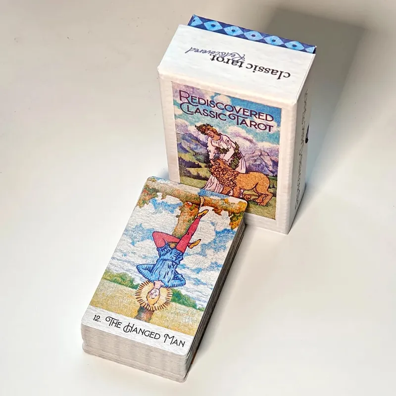 Impreso en cartulina con doble relieve de 350GSM, baraja de Tarot clásica redescubierta de 12x7cm, 78 Uds., cartas de Tarot dibujadas con bolígrafos