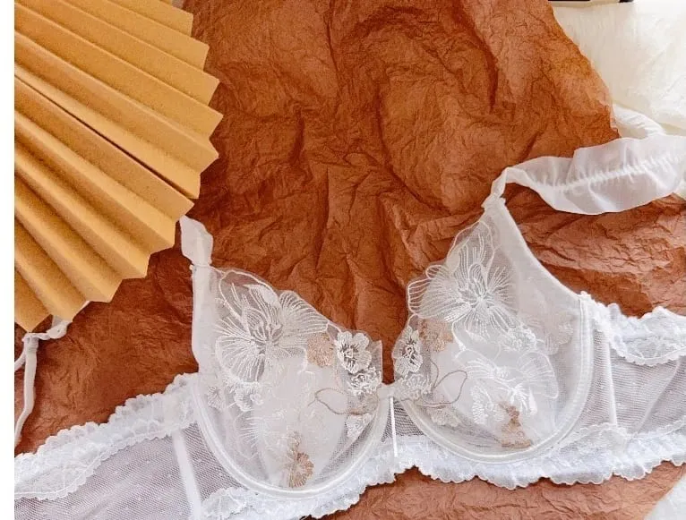 Women French Floral Lace Bra Set Ultra Thin Rabbit Ear Cup Soft Underwire Sexy Lingerie Big Bust Minimizer Breathable Daily Bra — image 9