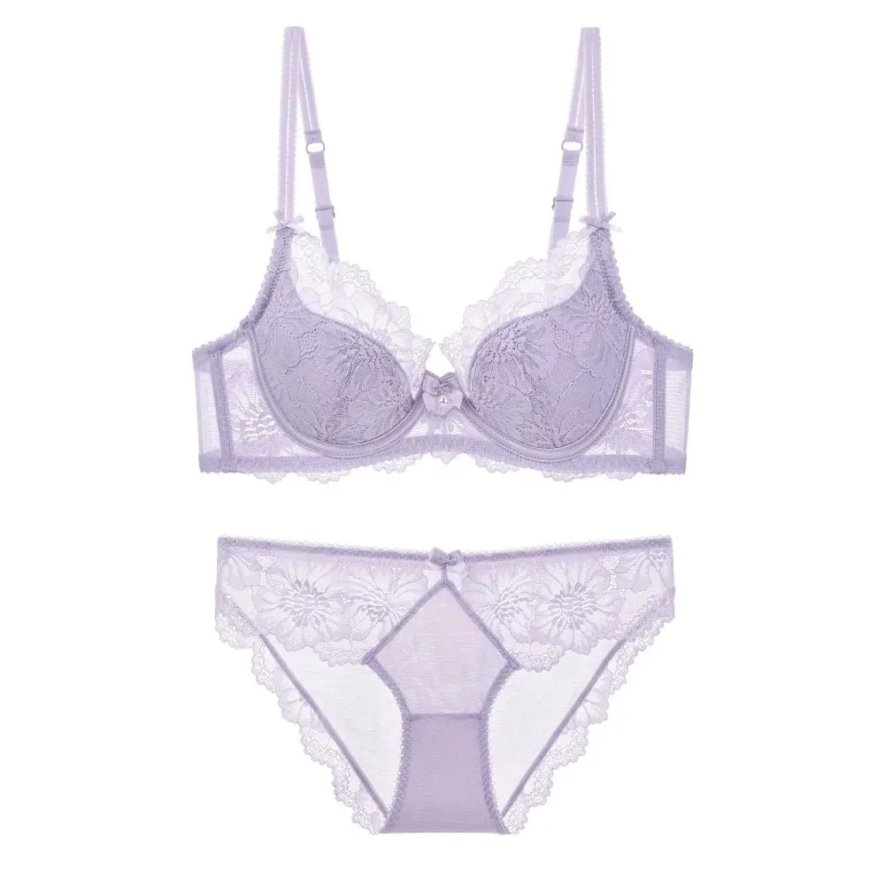 Women Lace Bra Panty Set Summer Thin Push Up Side Support Anti Sag Sexy Pure Desire Lingerie Underwear Suit 32‑38 — image 6