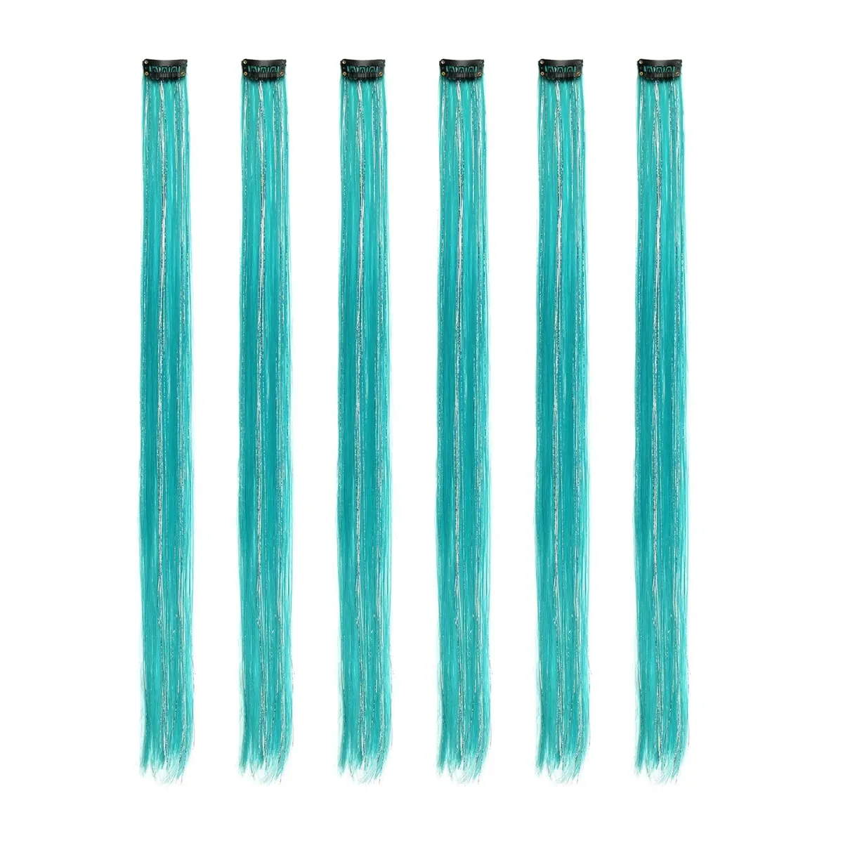 Synthetic 6pcs Clip in Hot Pink Hair Extensions Mix tinsels 22 Inch Colored Hair Extensions 2 in 1 Rainbow Hair — image 16