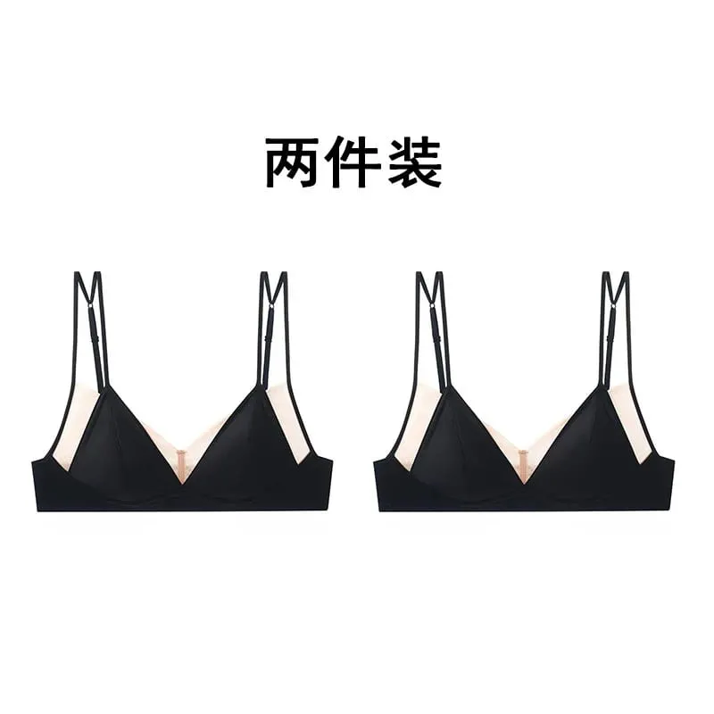 Modish Leopard Intimate Set Non-wire Thin Triangle Bra Breathable Summer Nude Fabric Small Chest Firm Gathering Womens Indoor — image 22