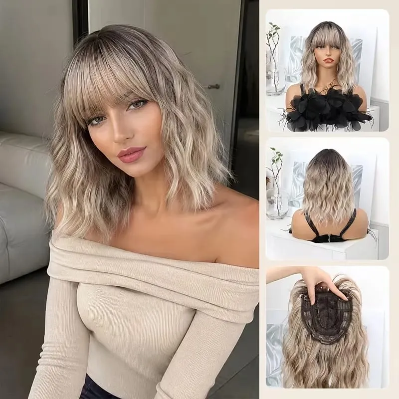 14Inch Synthetic Short Ombre Wavy Curly Topper Hair Extension for Women Clip In Top Hair Replacement Fiber Hair Accessory — image 2