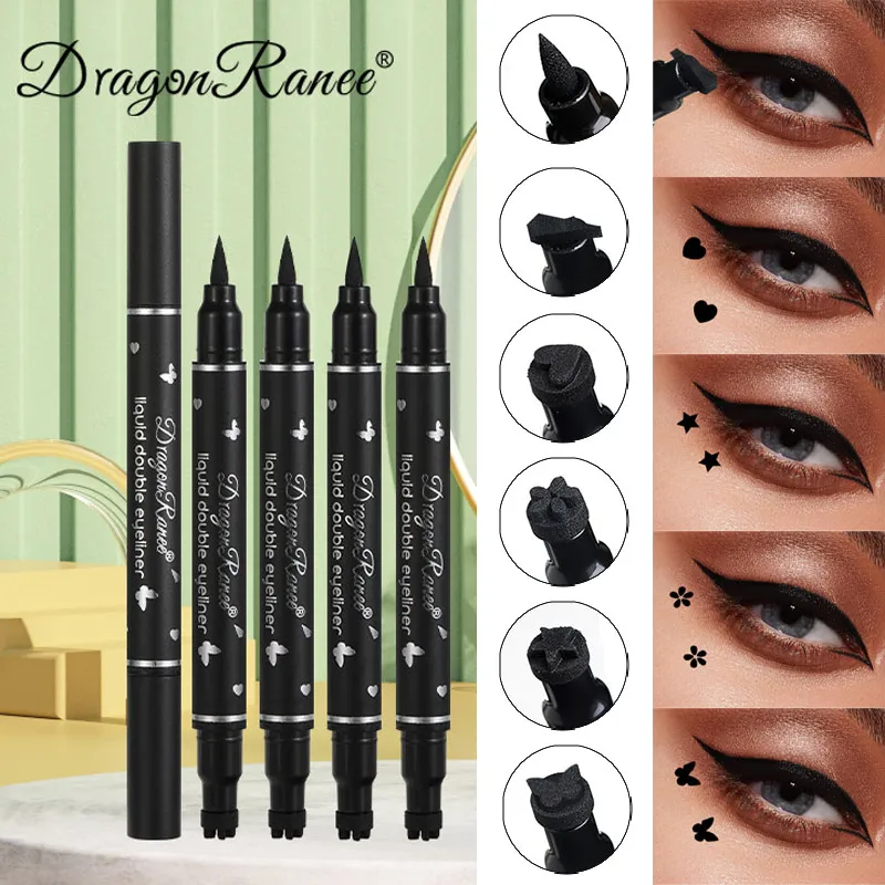 Dragon Ranee Black Stars Hearts Eyeliner Stamp Pencil Double-head 2 IN 1 Smooth Quick Dry Liquid Eye Liner Shape Pen Eyes Makeup