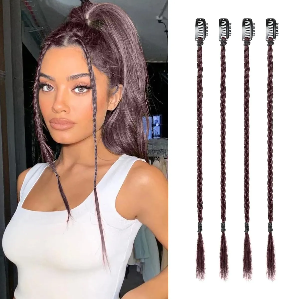 4pcs Synthetic Box Braids Clip In Hair Extensions K-POP Long Hair Braid Extensions For Party Use Y2K Hair Accessories — image 8