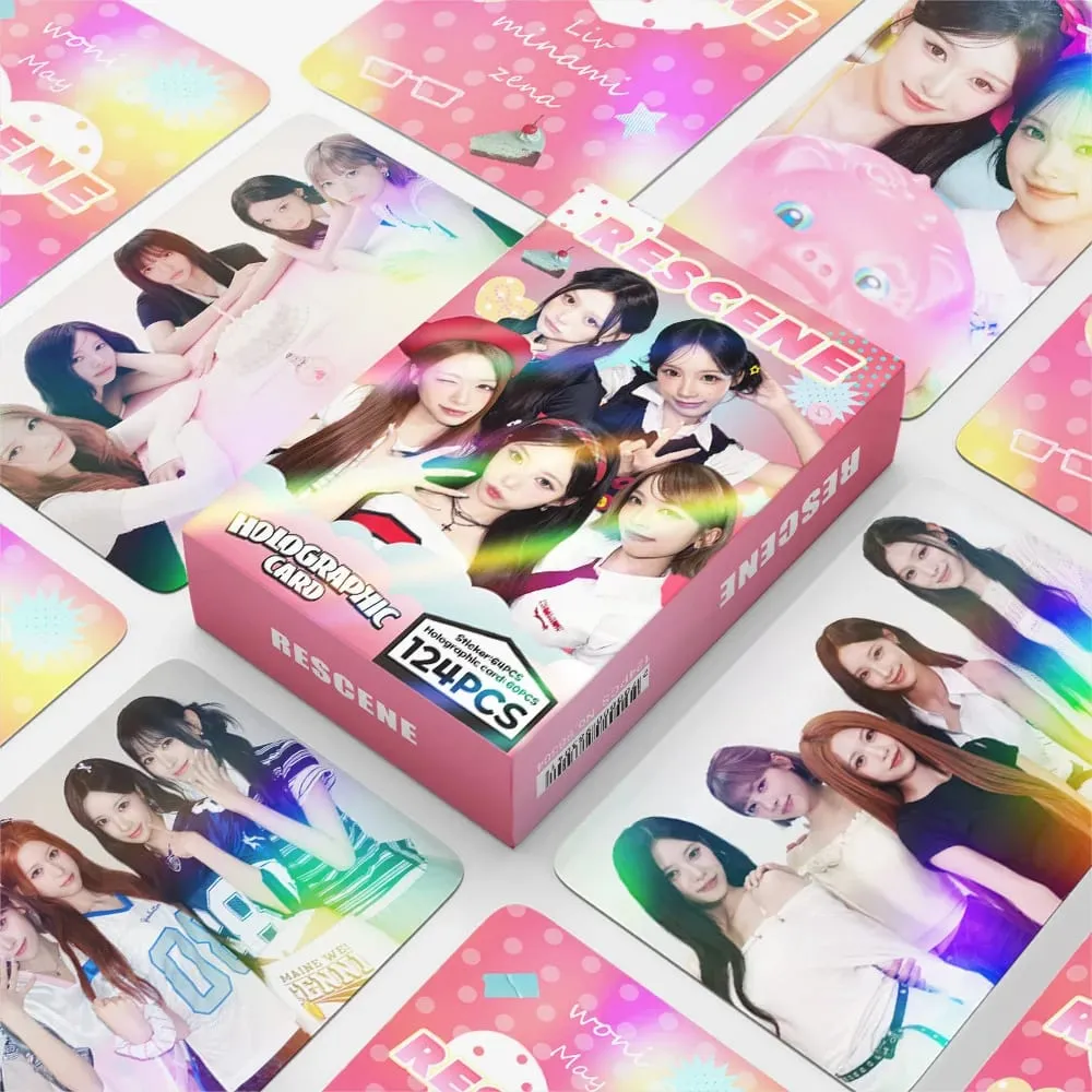 124Pcs/Set Idol RESCENE Total Link New Album Pretty Girl Laser Cards And Stickers Postcards Woni Liv Minami May Zena Fans Gifts — image 6