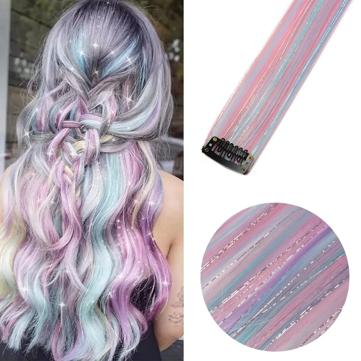 Synthetic Clip In One Pieces Hair Extensions Straight Synthetic Hair Pieces 22Inch Long Ombre Hair Pink Purple Red Blue — image 1