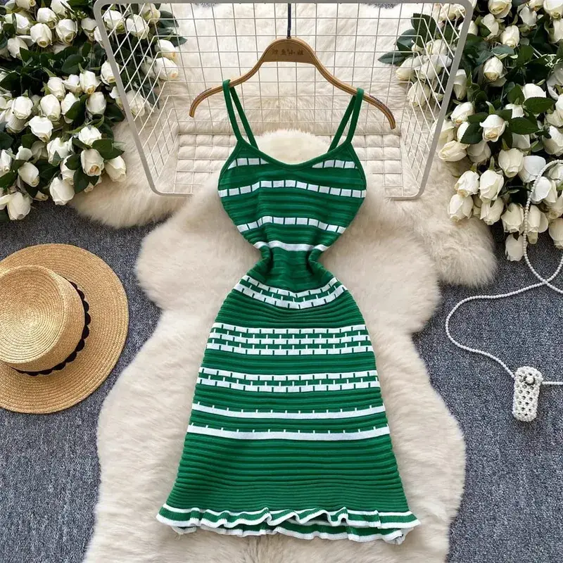 YuooMuoo Chic Fashion A-line Short Women Dress Ins Hot Y2K Geometric Knitted Summer Dress Streetwear Korean Lady Party Vestidos — image 5