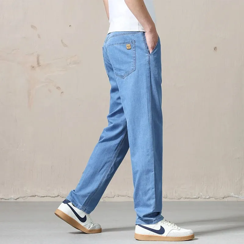 New Spring Summer Light Blue Men's Jeans Business Straight Cotton Black Casual Pants Trousers for Male Plus Size 28-40 — image 4