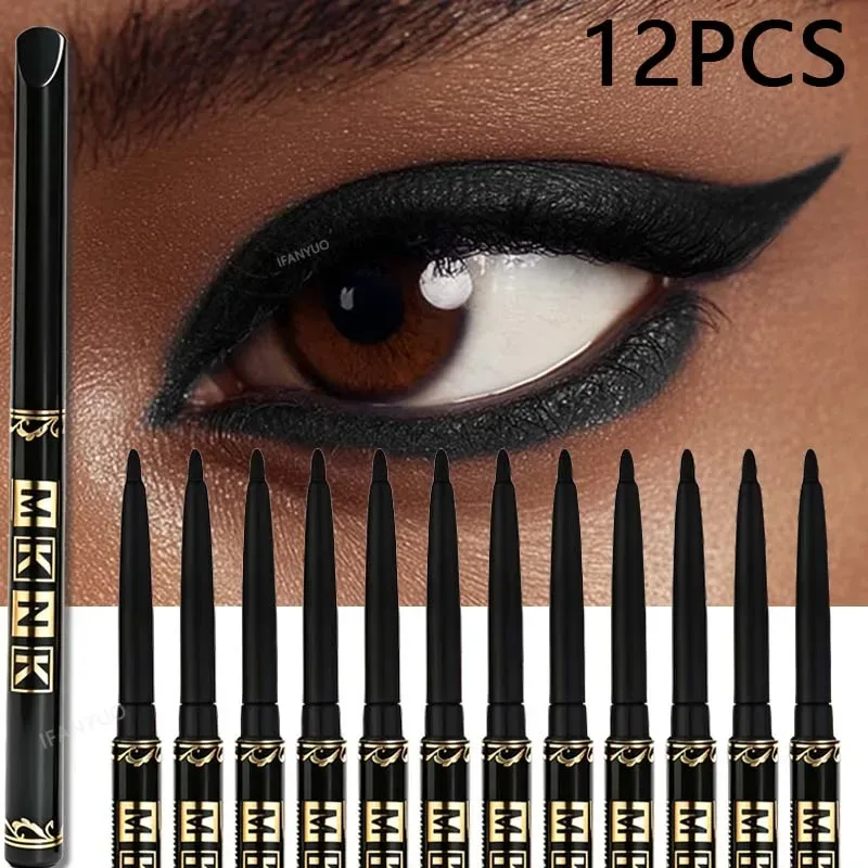1-12pcs Waterproof Black Eyeliner Pencil Smudge-Proof Easy Twist Application Eye Gel for Beginner-Friendly Bold Punk Eye Makeup