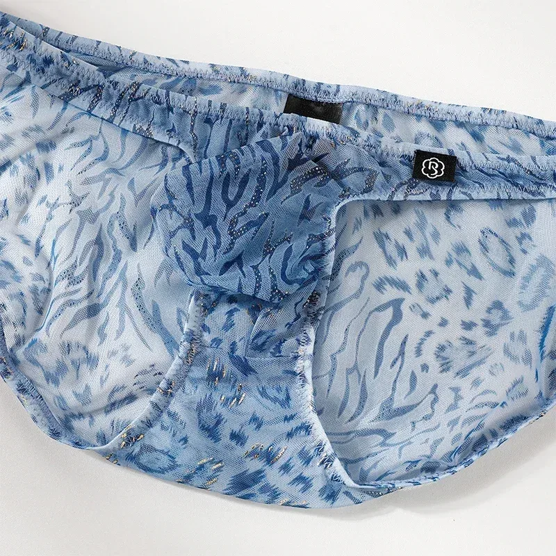 Men Leopard Printed Mesh Underwear Ice Silk Thin Breathable Low Waist Quick Dry Cool Summer Mens Briefs Panties — image 26