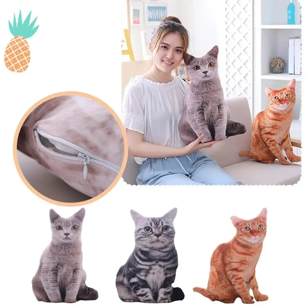 Creative Realistic 3D Cat Soft Simulation Cat Plushie Pillow Cartoon Kawaii Animals Cushion for Girls — image 5
