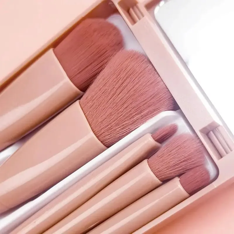 5Pcs Travel Makeup Brush Set Built-in Mirror Soft Fiber Portable Brushes Face Eye Lip Blending Daily Makeup Tools — image 4