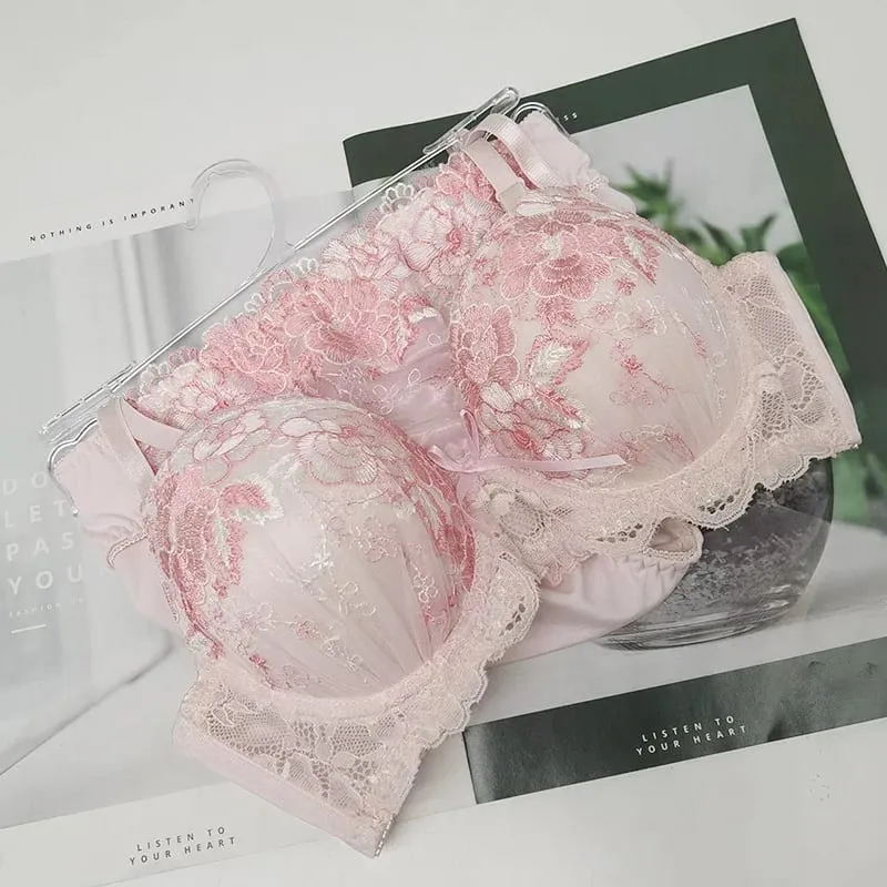 Sexy lace girls bra set gathered up support not run cup underwear women push up skin-friendly lingerie panties suit — image 7