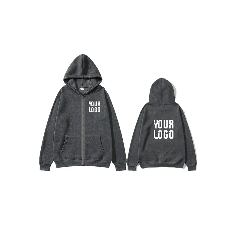 Solid Color Zipper Hoodie | Customizable Text Pattern Jacket | Unisex Team Customization — image 16