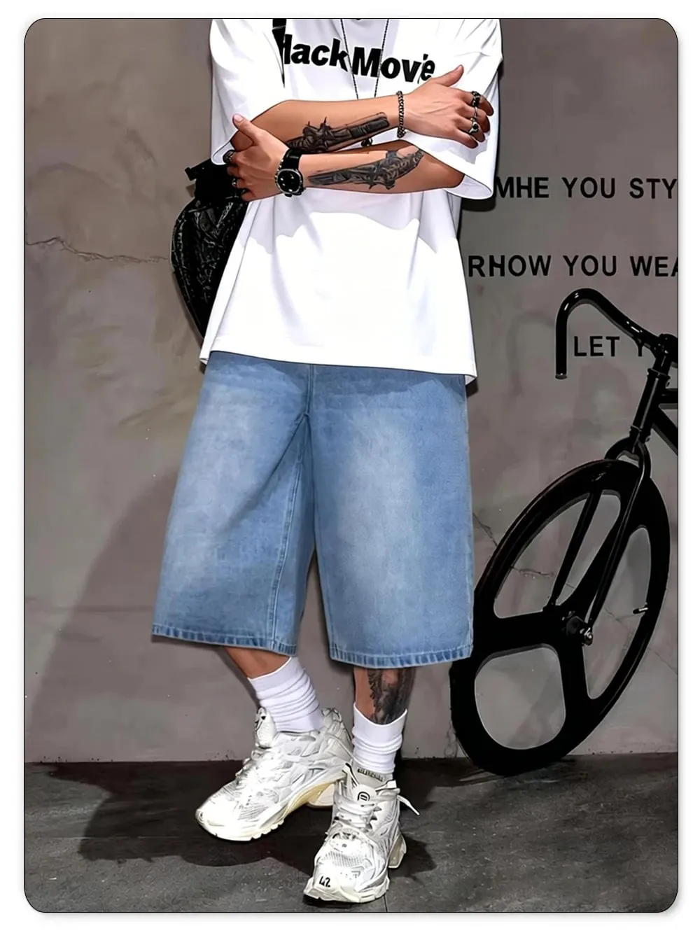 Men's Simple Light Blue Retro Ultra Baggy Wide-Leg Denim Shorts Student Youth Street Casual Oversized Baggy Jeans Unisex — image 8
