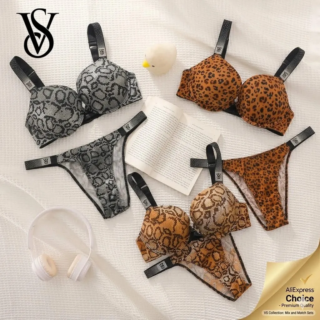 Victoria Secret Sexy Women Underwear Very Sexy Logo Shine Strap Gradient Rhinestone Push Up Bra Shine Script Thong — image 1