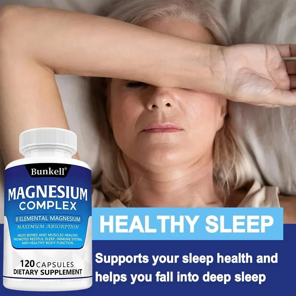 Magnesium Complex Supplement 8 Elemental 1000mg - for Bones Muscle Recovery Energy Vegan Non-GMO 120 Capsules