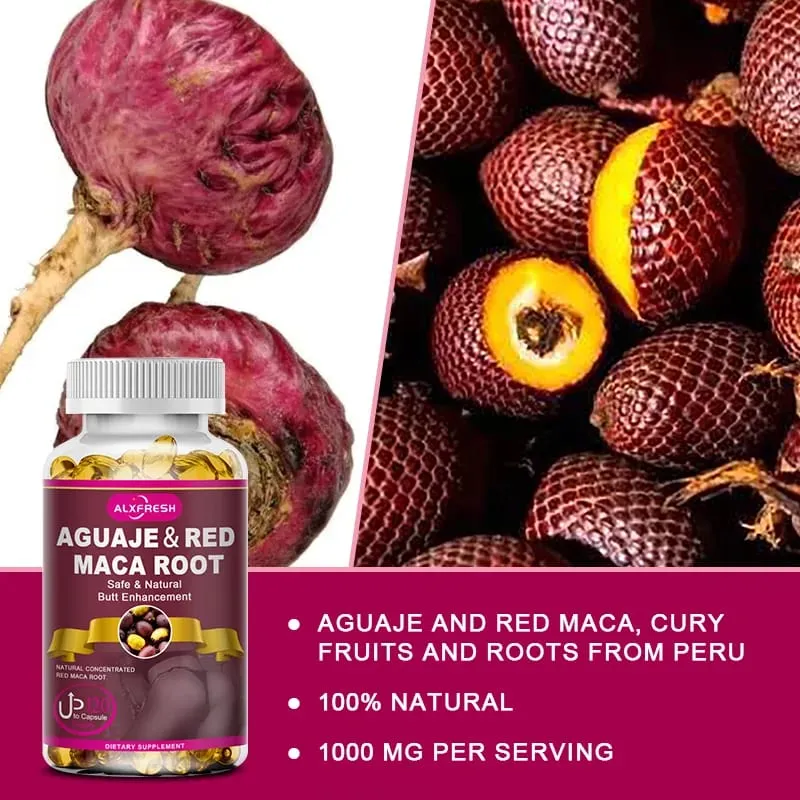 Alexfresh Organic Aguaje com extrato de raiz de RedMaca - 1000 mg por porção - Cuidados com as nádegas femininas - Extrato potente