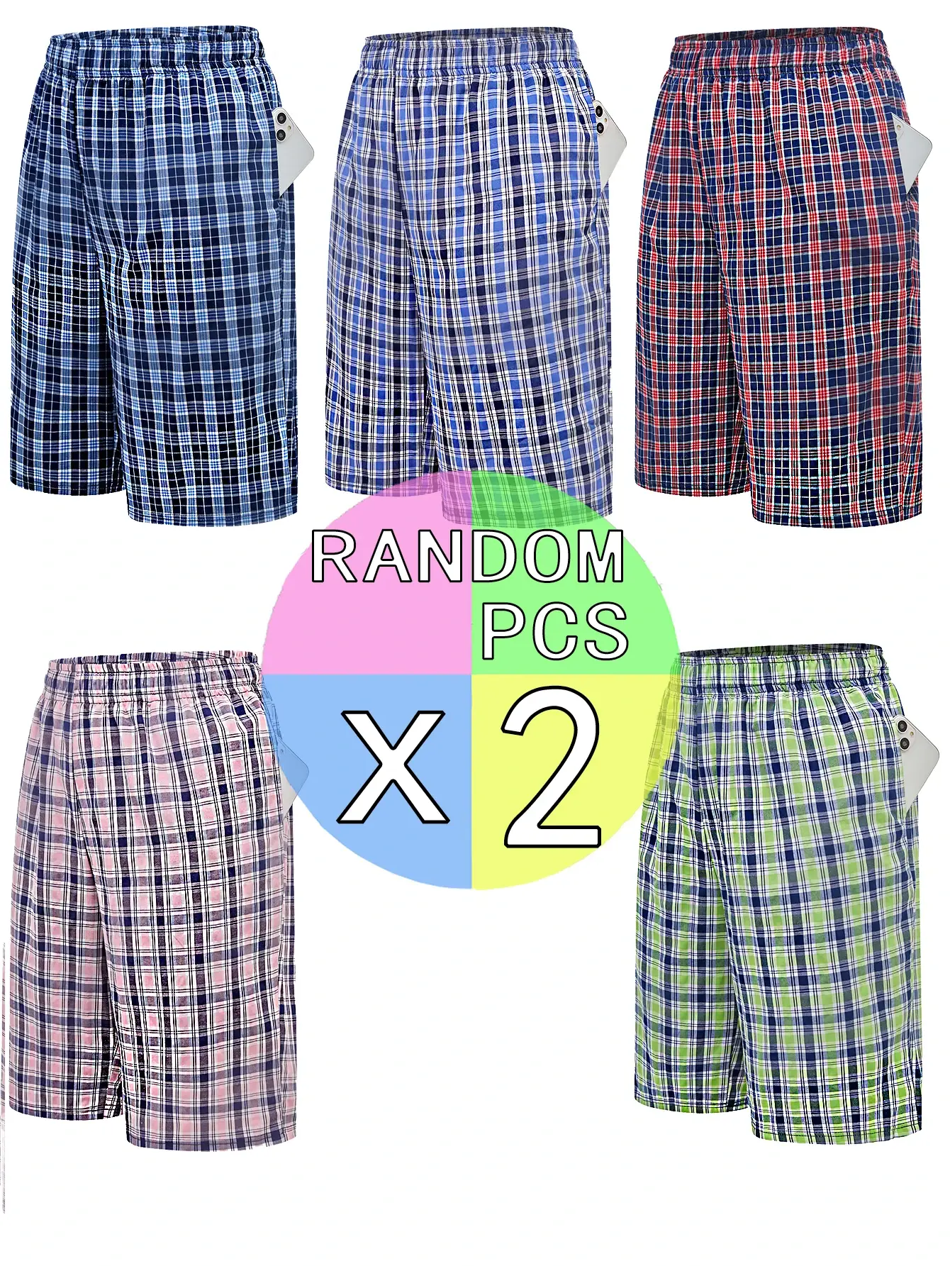 Men's Long Beach Flat Corner Pants Casual Checkered Elastic Waistband Comfortable Home Casual Sleeping Youth Boxing Pants Mens — image 1