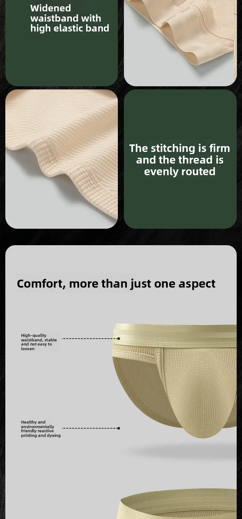 3pcs Sexy Men Waffle Cotton Briefs with Raised Bag Support Pouch With Hole U Spacious Separate Crotch Breathable Anti-sweat 3256812343913911 — image 12