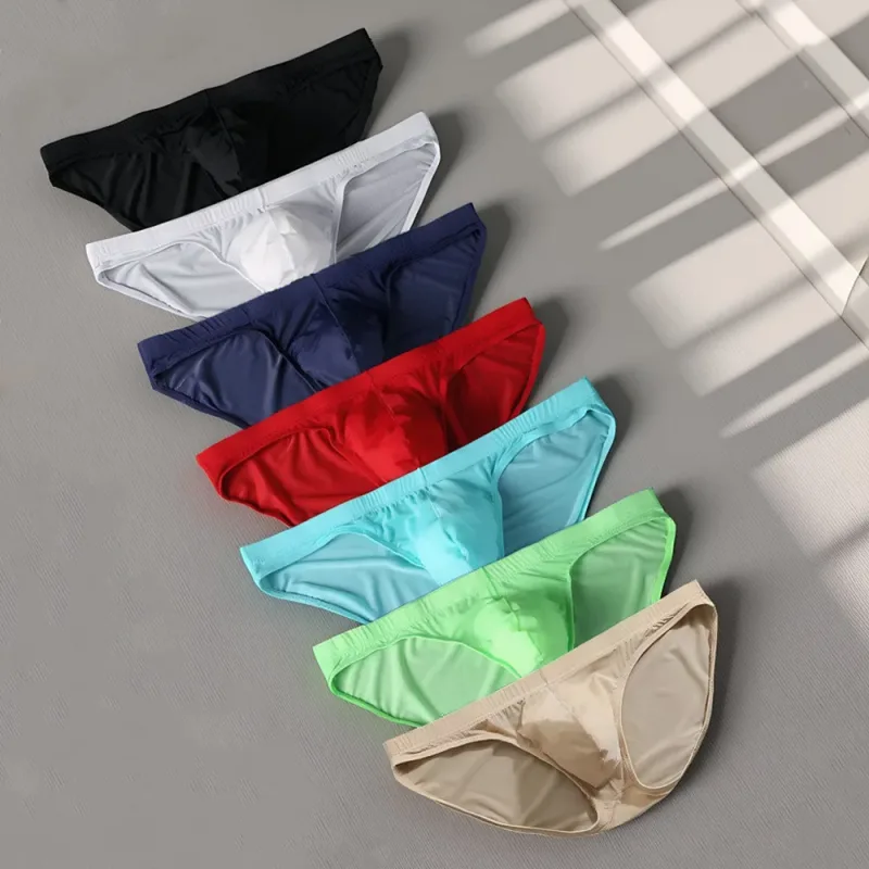 Plus Size M-4XL Man Ice Silk U Pouch Briefs Low Waist Translucent Nylon Underwear One-piece Sexy Ultra-thin Male Underpants — image 8