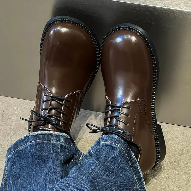 Herren-Derby-Schuhe mit runder Spitze und Schnürung, Retro, schlicht, rutschfest, atmungsaktiv, bequem, modisch, Pendlerschuhe — image 4