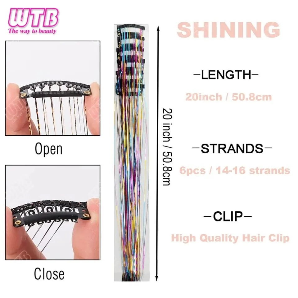 Tinsel Clip In 20Inch Glitter Tinsel Hair Extensions Clip In Hair Tinsel Kit Heat Resistant Shiny Sparkle Fairy Hair Accessories
