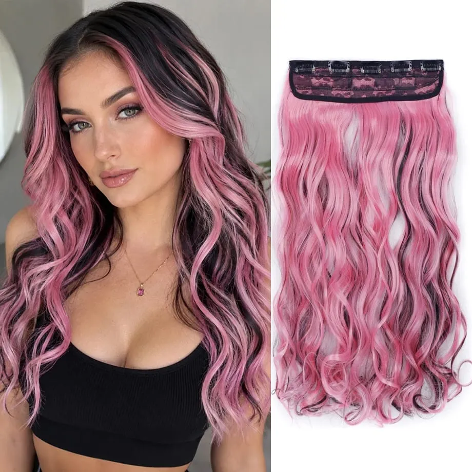 Water Wavy Clip in Hair Extension Synthetic Hair Highlight Silky Soft Natural Look with Invisible Lace Weft Hairpieces for Women — image 1