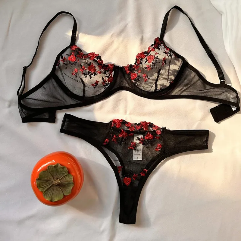 Women Sexy Lace Lingerie Push Up Lingerie Bra And Panty Sets Female Underwear Flower Embroidery Bralette Set — image 13