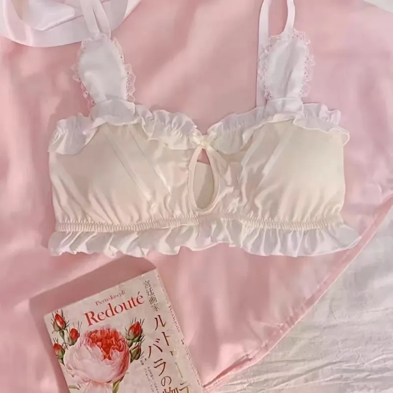 Japanese soft girl cute girl rabbit ears underwear small chest flat chest thin without steel ring triangle cup bra set 32-38AB — image 2