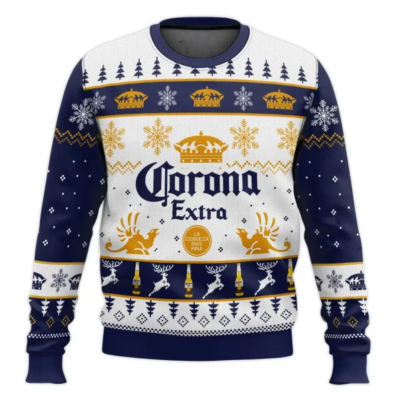 Suéter feio de cerveja Corona Natal cerveja feliz bebendo presente de Natal masculino e feminino plus size suéter elegante — image 8
