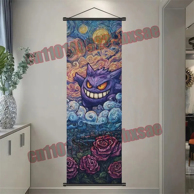 Printed Pokemon Poster Anime Wall Artwork Gengar Eevee Pikachu Images Scroll Paintings Retro Artist Home Living Room Decor