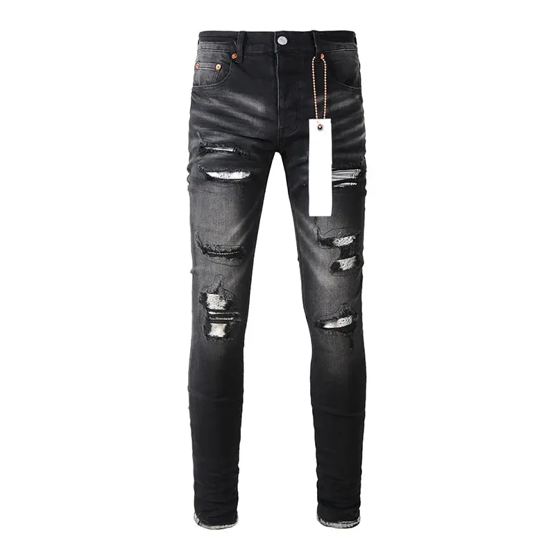 Men's Distressed High Street School Boys Fashion American Style Stretch Skinny Fit Ripped Jeans — image 13