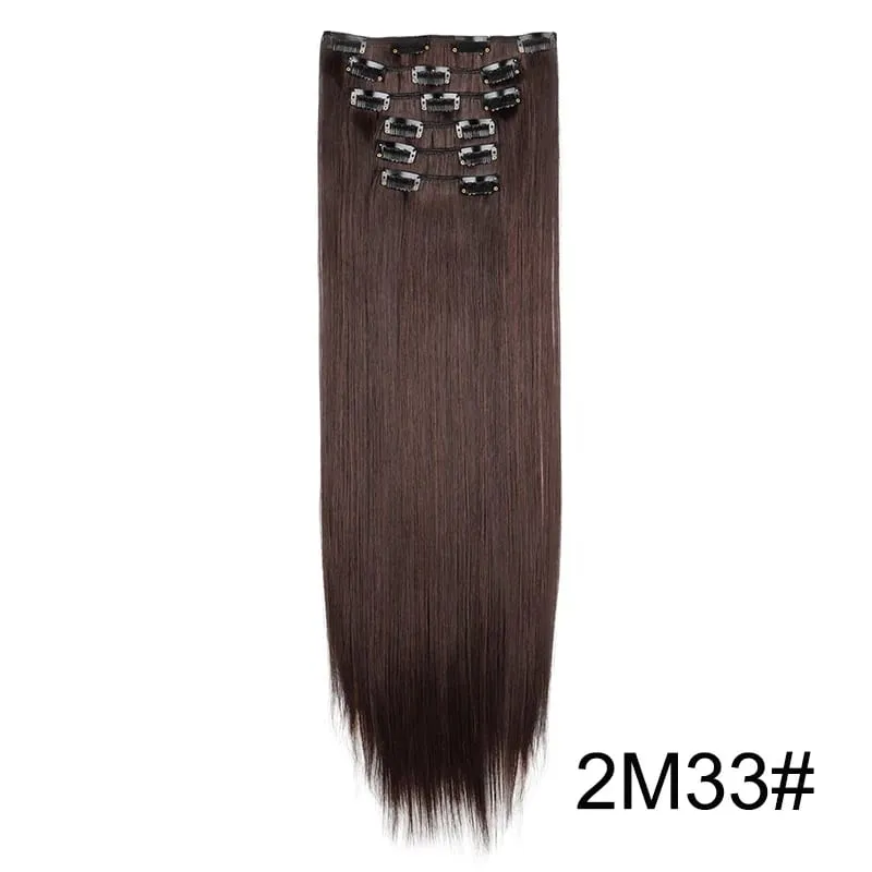 24Inch Synthetic 16 Clips in Hair Extensions Long Straight Hairstyle Blonde Black Hairpieces Heat Resistant False Hair