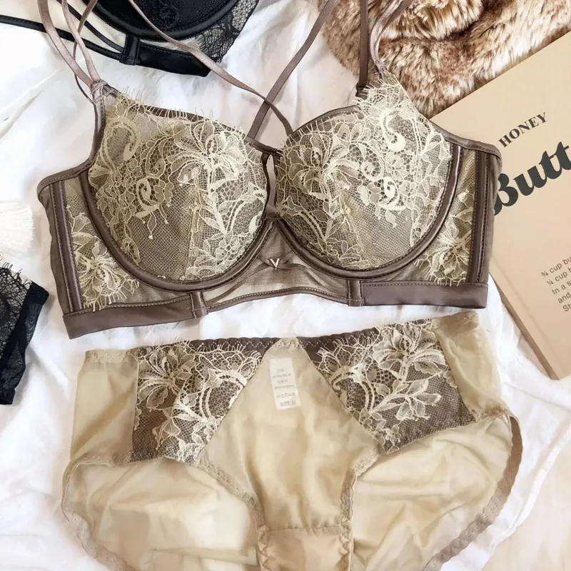 Sexy Hollow Bra Fashion Lace Flowers Embroidery Women Underwear Set French Push Up Brassiere Adjustable Plus Size Lingerie Sets — image 9