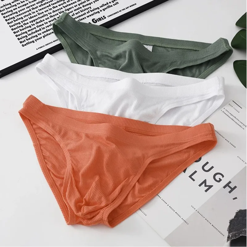 Men Rib Fabric Briefs Underpants Man Sexy Underwear Breathable Low Waist Mens Bikini Briefs Cuecas Big Pouch Hombre Slips — image 3